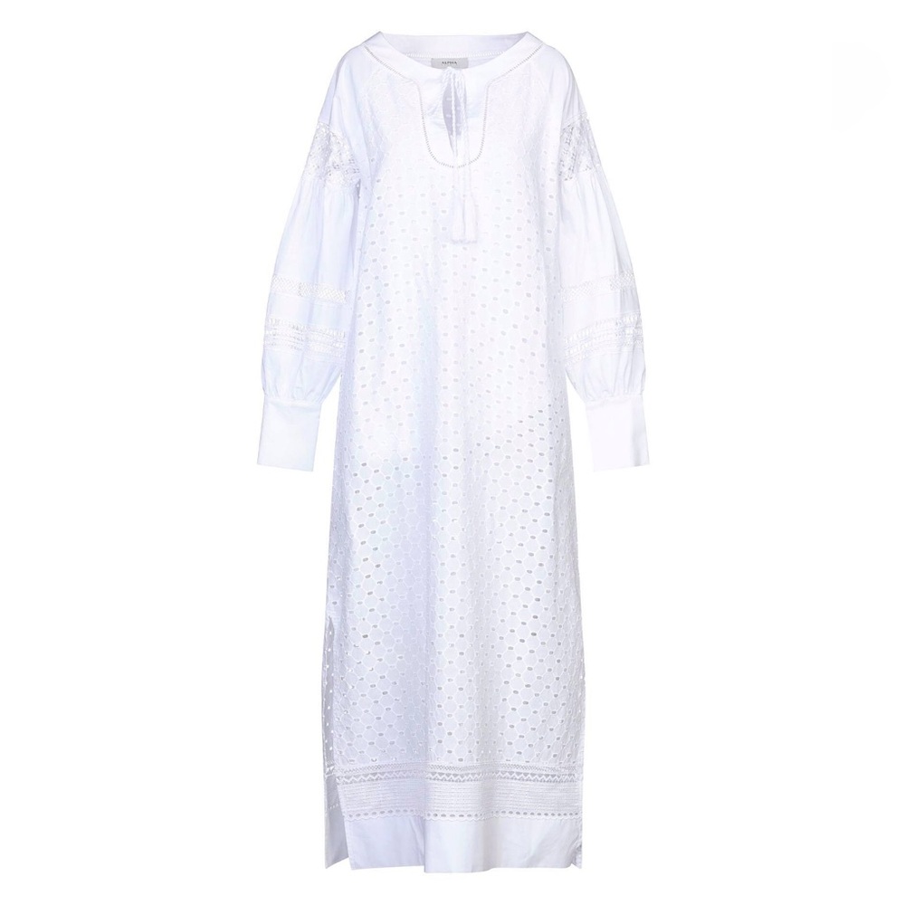 💯 Cotton Italian High End Elegant White Eyelet Maxi Dress